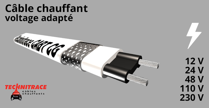 Câble chauffant 12 V – 24 V – 48 V – 110 V – 230 V – TECHNITRACE